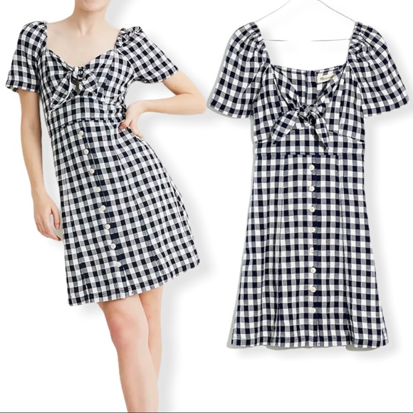 Madewell Dresses & Skirts - Madewell Gingham Tie-Front Swing Dress Size 14